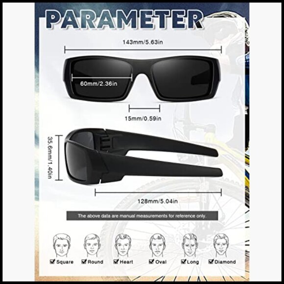 Polarized Sunglasses Rectangular Wrap Around Sports Tactical Vintage main image 5